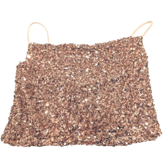 Sequin Cami Crop Top Party Sparkly Rose Gold Sleeveless Tank NWT MiAmi Francesca - Picture 1 of 6